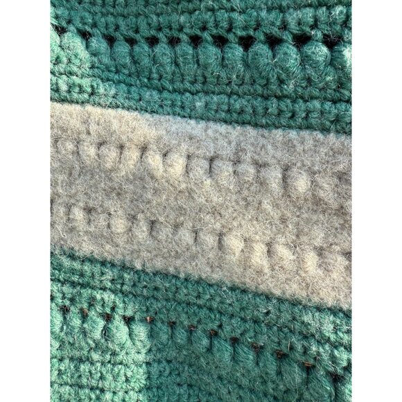 Vintage 70's Small Afghan Wool/acrylic Green Beige Gray 61x46" - Picture 13 of 14